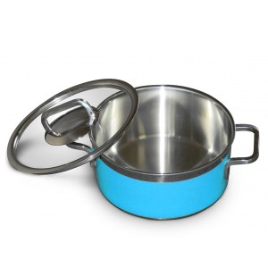 Stew pan including glass lid,  round,  blue,  5.4Ltr