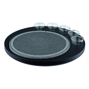 Hot stone for table with five glass bowls. Wooden base included.