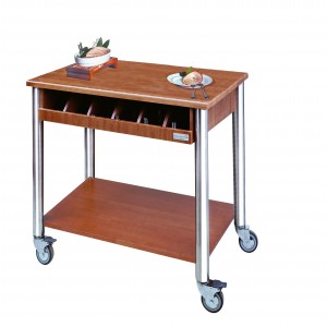 Gueridon trolley with cutlery holder. Solid Wood. Structure Stainless Steel.