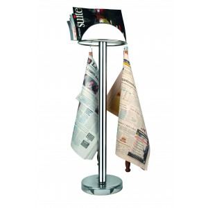 Newspapers and magazins stand in stainless steel.