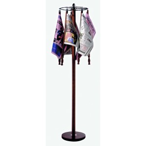 Turning newspapers stand in wood and stainless steel. Wood newspaper supports not included.