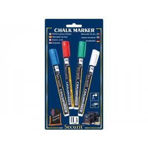 Securit Liquid chalkmarker coloured set of 4 - small 1-2mm Nib - Blister card  - blue, red, green, white