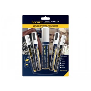 Securit Liquid chalkmarker white set of 5 - 1 large, 2 medium and 2 small markers