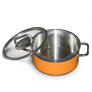 Stew pan including glass lid,  round,  orange,  3.1Ltr