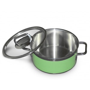 Stew pan including glass lid,  round,  green,  5.4Ltr