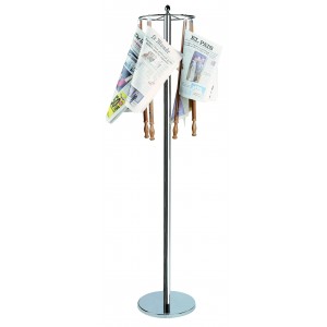 Turning newspapers stand in stainless steel. Wood newspaper supports not included.