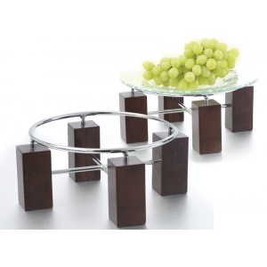 Set of Wood Risers w/ Chrome Rings, 5" tall and 8" tall
