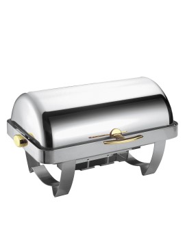 Spring RONDO CLASSIC chafing dish with rolltop lid Stainless steel, with insert, supporting frame and burner holder, lid brake - Gold-plated handle and lid brake housing