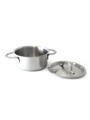 10 oz., 4.4" (6.5" w/ Handles) Mini Bistro Pot w/ Lid, 2" Tall, Satin Finish