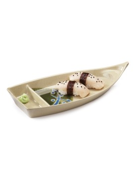 10 oz. (12.35 oz. Rim-Full), 10.5" x 4.75" 2-Compartment Boat Plate, 1" Deep