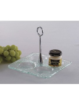 6" Square Jelly Jar Dish, Glass Base with Chrome Plated Handle (Top of Dish 3/4" H, Top of Handle 5 3/4" H)