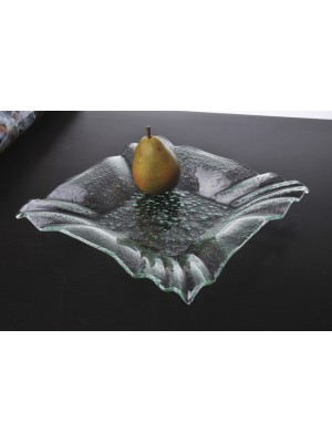 12" Jade Glass Square Bowl w/ Folded Corners