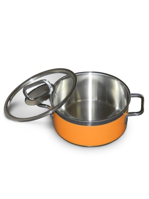 Stew pan including glass lid,  round,  orange,  1.6Ltr