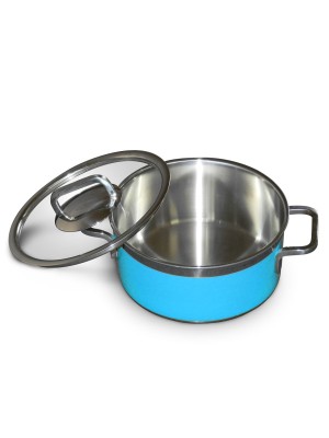 Stew pan including glass lid,  round,  blue,  1.6Ltr