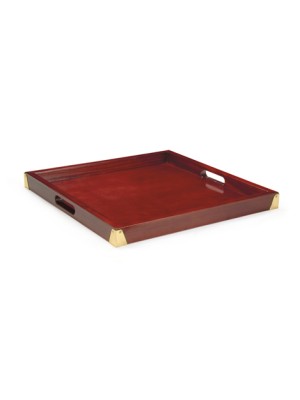 21" Luxury Square Hardwood Tray w/Brass Reinforcement, 2" Deep