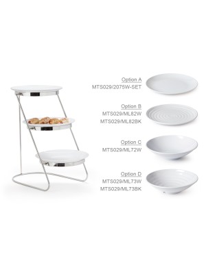 3-Tier Cascading Stand with 6 pieces of 2 qt. Round Bowl ML-72-W, (stand dimensions 11.25" x 17.75", 18.75" tall, 9" tier dia.)