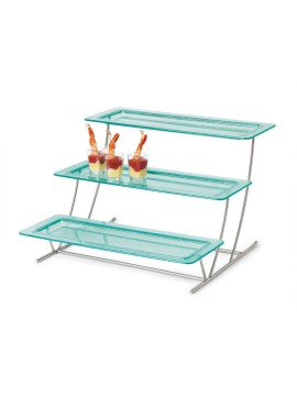 3-Tier Cascading Stand with 6 pieces of 21.5" x 8.25" HI-2260-JA, (stand dimensions 19.75" x 17.75", 14.25" tall, 19.5" x 6" tier dia.)