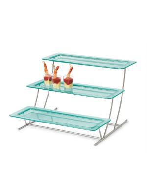 3-Tier Cascading Stand with 6 pieces of 21.5" x 8.25" HI-2260-JA, (stand dimensions 19.75" x 17.75", 14.25" tall, 19.5" x 6" tier dia.)