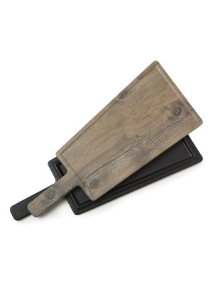 13.5" x 7.75" Faux Oak Wood Display w/ Foot & Ridge, 18.25" w/ Handle, 0.75" tall