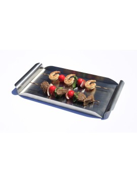 16.25" x 8.25" Stainless Steel Rectangular Tray w/ Brushed Finish and Curved Handles