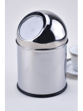 6.75" Stainless Steel Table Top Trash Can w/ Mirror Finish, Dome Top, 11" tall