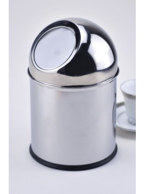 6.75" Stainless Steel Table Top Trash Can w/ Mirror Finish, Dome Top, 11" tall