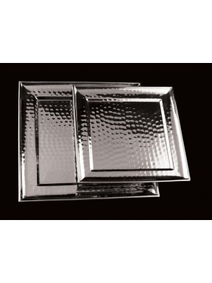 11" Stainless Steel Square Tray w/ Pounded Finish