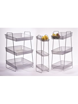 15.75" x 13.5" Silver Mesh 3-Tier Wire Basket Stand, 26.5" tall