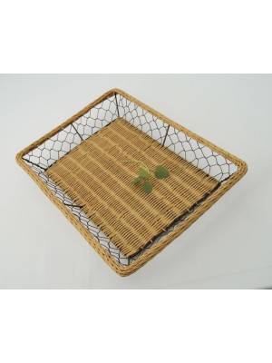 16.5" x 11.75" Rattan and Black Wire Basket, 2.5" Deep