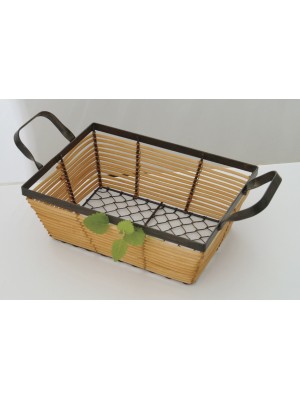 10"x 7.5" Rattan and Black Wire Basket, 3.75" Deep