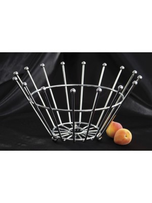 14" Round Chrome Wire Basket w/ Ball Design, 5.625" Bottom dia., 7.5" Deep