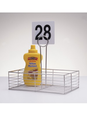 10" x 7" Rectangular Stainless Steel Wire Basket w/ Card Holder, 3" Deep