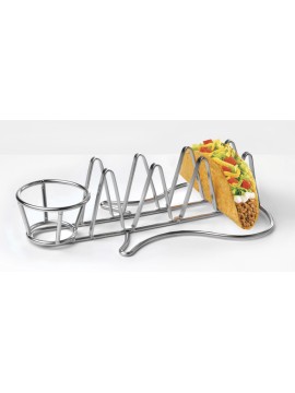 10.5" Guitar-Shaped Taco Holder, holds 2.5 oz. Stainless Steel Ramekin