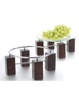 Set of Wood Risers w/ Chrome Rings, 5" tall and 8" tall