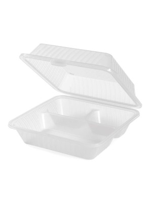 9" x 9" 3-Compartment Food Container, 3.5" Deep