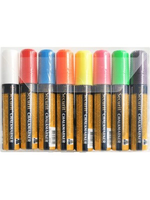 Securit Liquid chalkmarker coloured set of 8 - large 7-15mm Nib - Wallet - white, red, blue, yellow, green, pink, orange, Violet Securit Liquid chalkmarker coloured set of 8 - large 7-15mm Nib - Wallet - white, red, blue, yellow, green, pink, orange, Violet